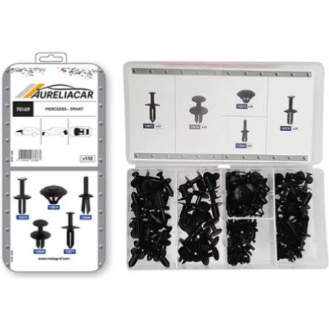 Coffret de 110 assortiments d'agrafes de garnissage et Rivets plastiques d'aile avant, pare-chocs avant/arrière et sous caisse pour MERCEDES, SMART, Neuf